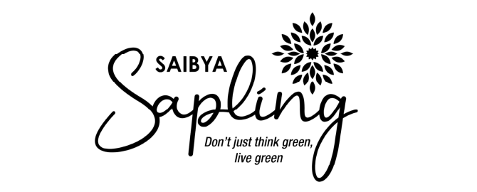Saibya Sapling logo with the tagline - Don’t just think green, live green
